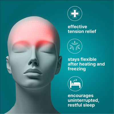 Feature image for Homedics Hot and Cold Relief Gel Head Sleeve, highlighting, that the product provides effective tension relief, stays flexible after heating and encourages uninterrupted, restful sleep