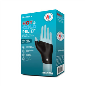 Packaged box of Homedics Hot and Cold Relief Gel Hand Sleeve