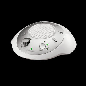 image shows SoundSpa® Sound Machine is compact, volume, 6 sounds, timer