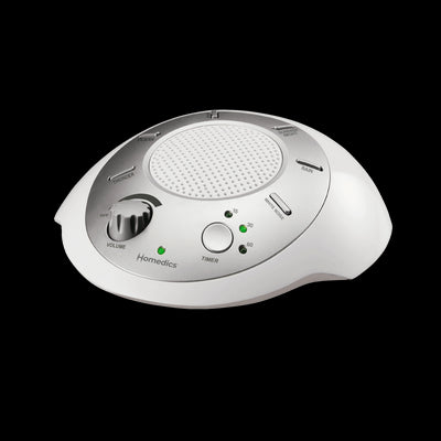image shows SoundSpa® Sound Machine is compact, volume, 6 sounds, timer