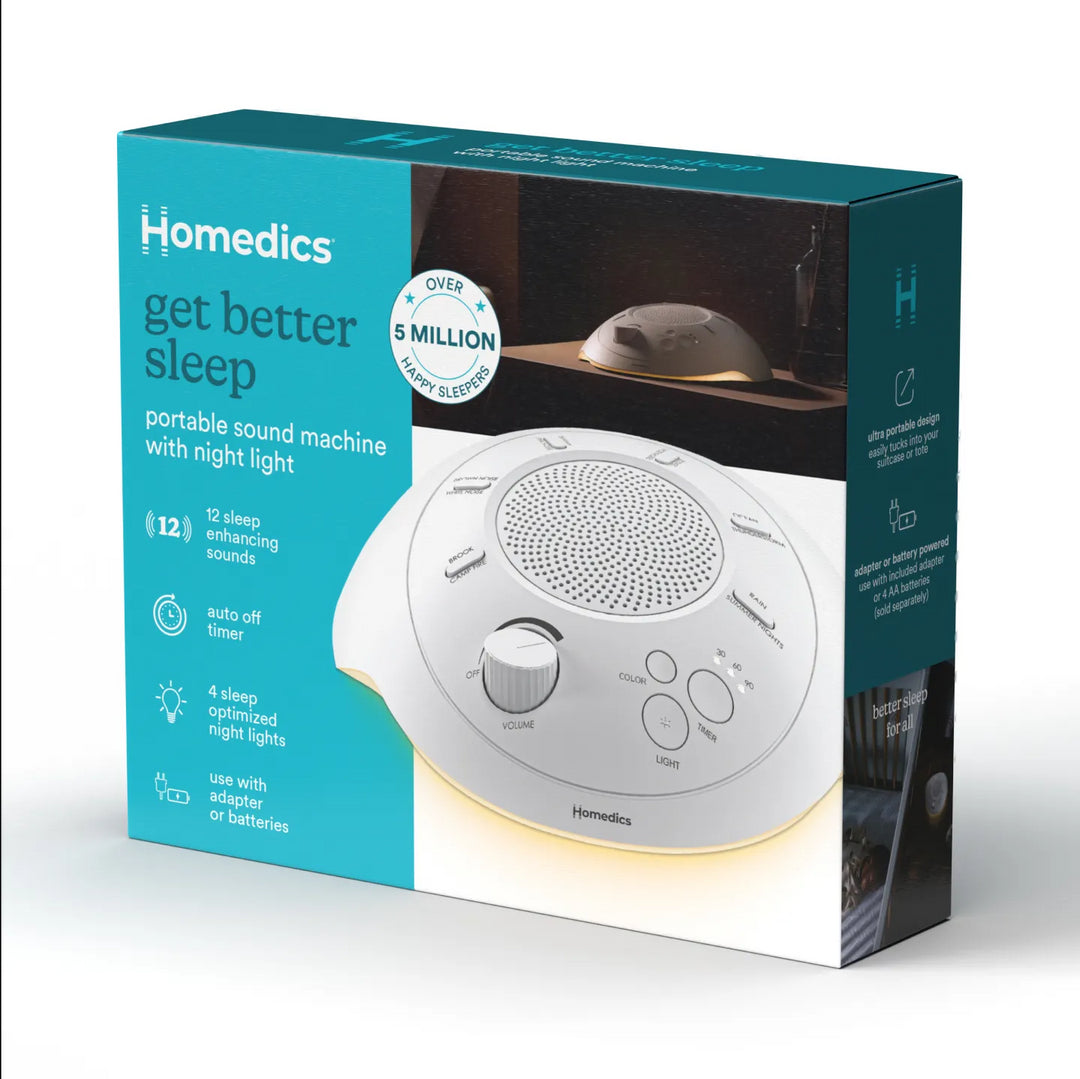 Cloud | Homedics Portable Sound Machine with Light packaged box with features mentioned over it.