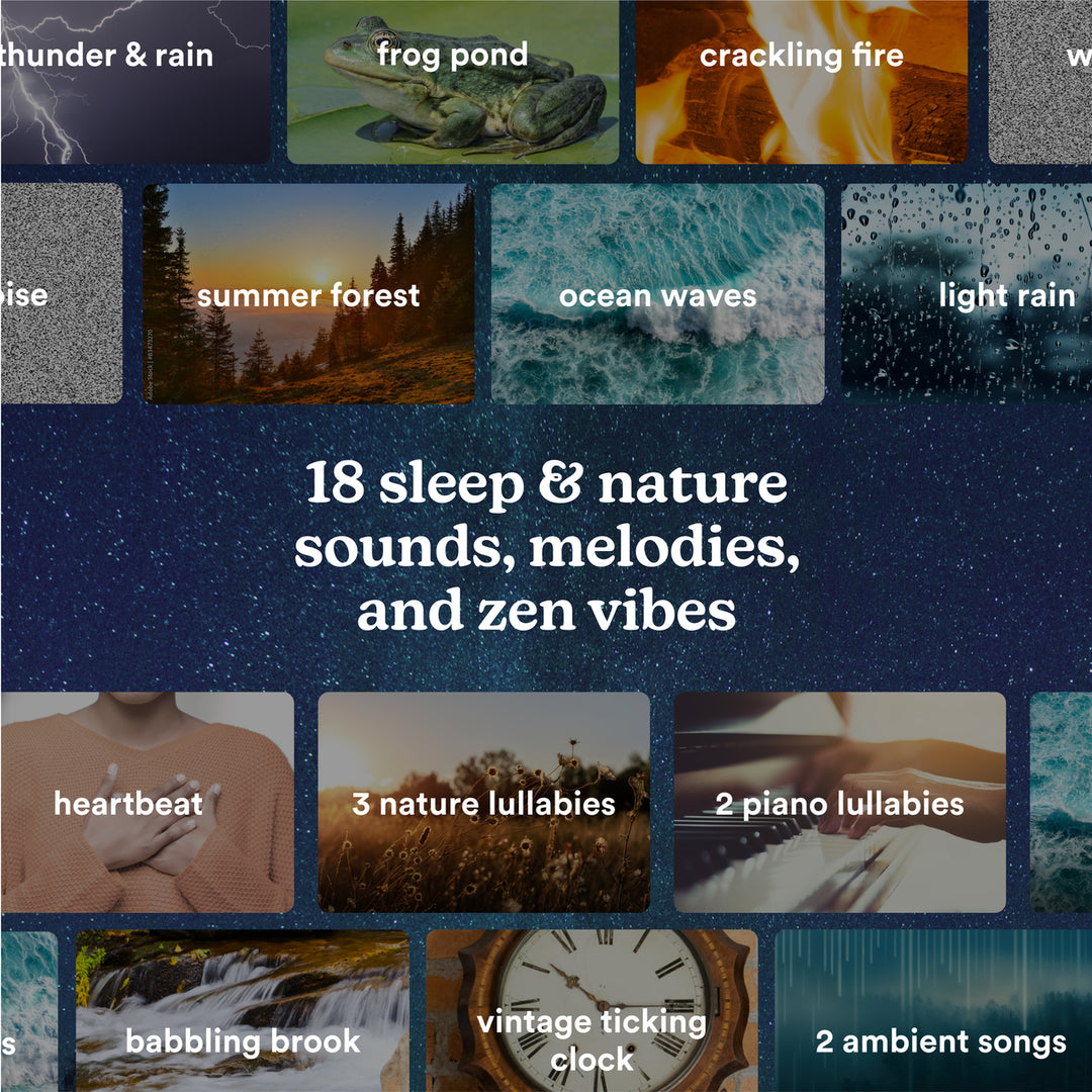 Image shows Sound Sleep Moon Dream Sound Machine & Clock contains 18 different sounds.