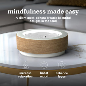 White/Ash | mindfulness made easy, A silent metal sphere creates beautiful designs in the sand increase relaxation, boost mood, enhance focus