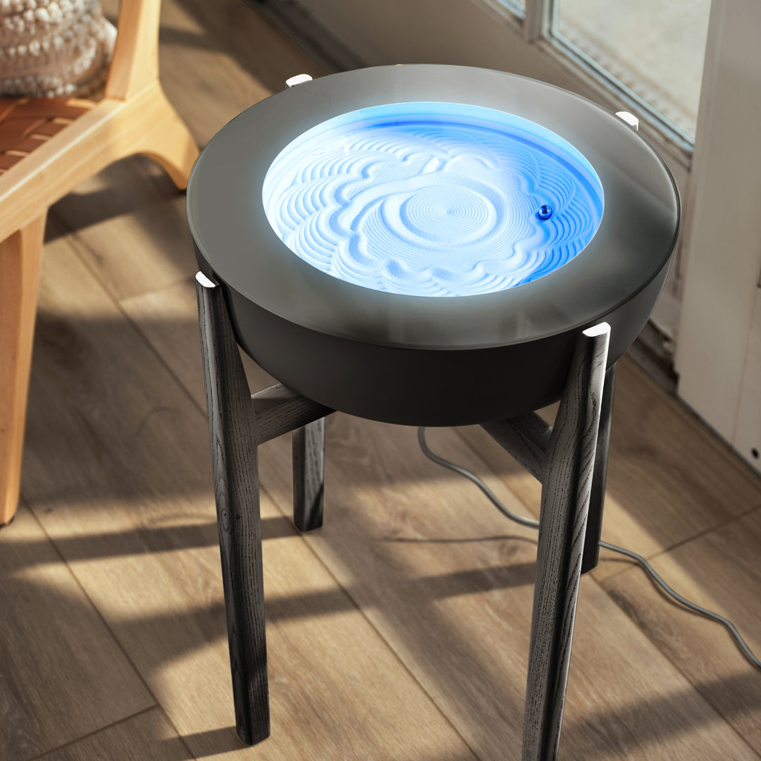 Walnut | drift 16" wood stand displays  the drift sand table, perfect for any space
