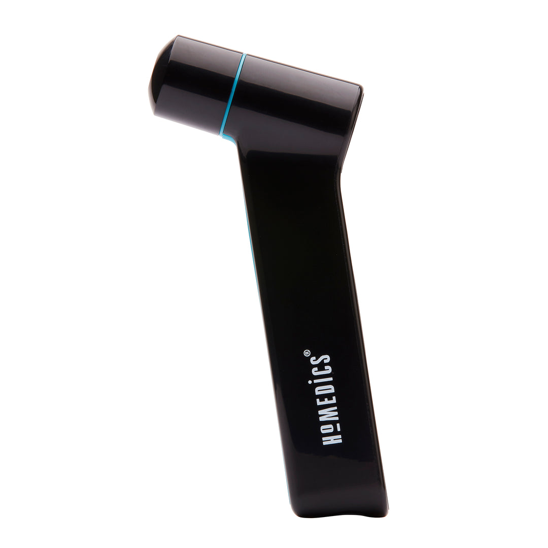 Black | Profile view of the black Homedics Infrared Ear and Forehead Thermometer in black