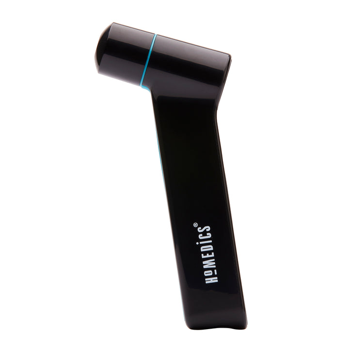 Black | Profile view of the black Homedics Infrared Ear and Forehead Thermometer in black