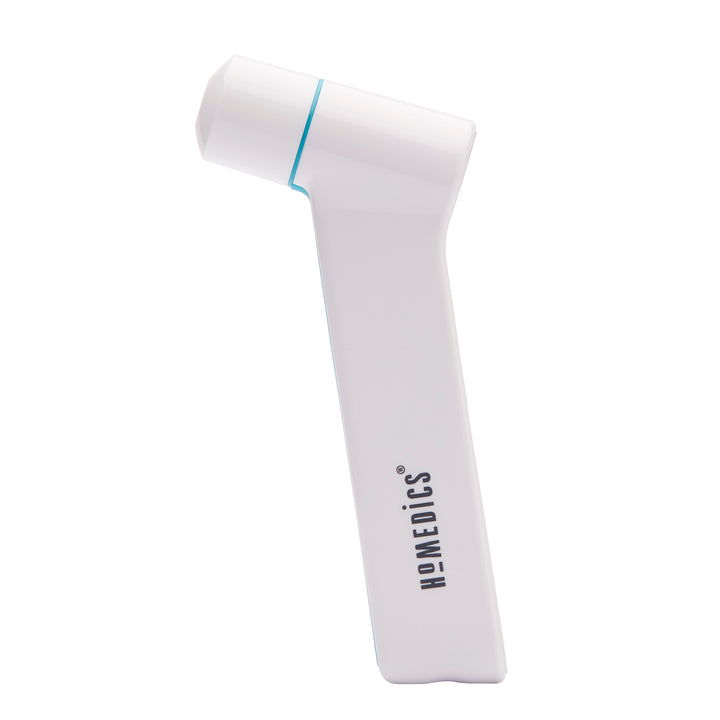 White | Profile view of the white Homedics Infrared Ear and Forehead Thermometer in white