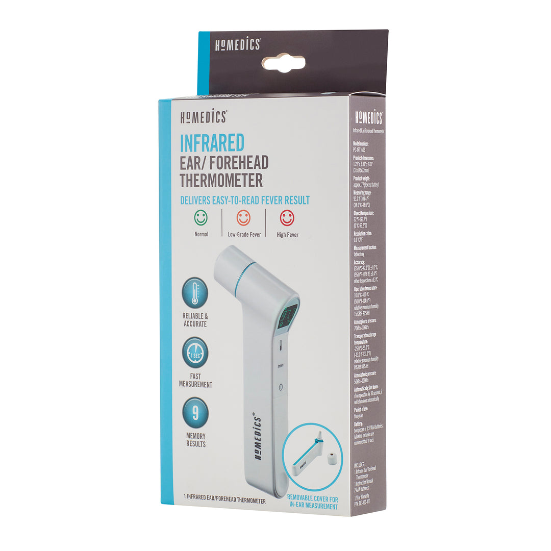 White | Homedics Infrared Ear and Forehead Thermometer in white product box