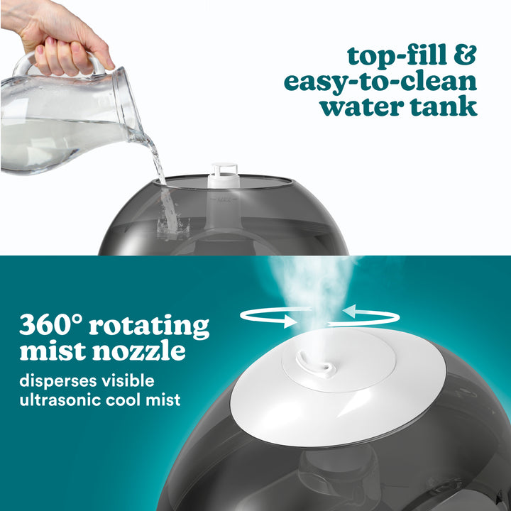 Homedics® Ultrasonic Humidifier CMTF32 features top-fill & easy-to-clean water tank with 360-degree rotating nozzle