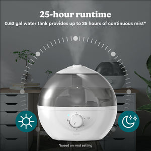 Homedics® Ultrasonic Humidifier CMTF32 provides upto 25-hour runtime