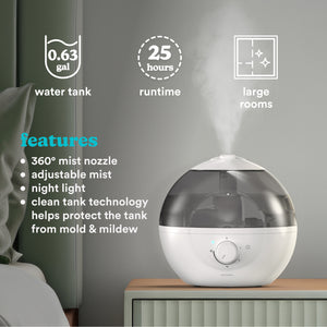Image displaying all the key features of the Homedics® Ultrasonic Humidifier CMTF32