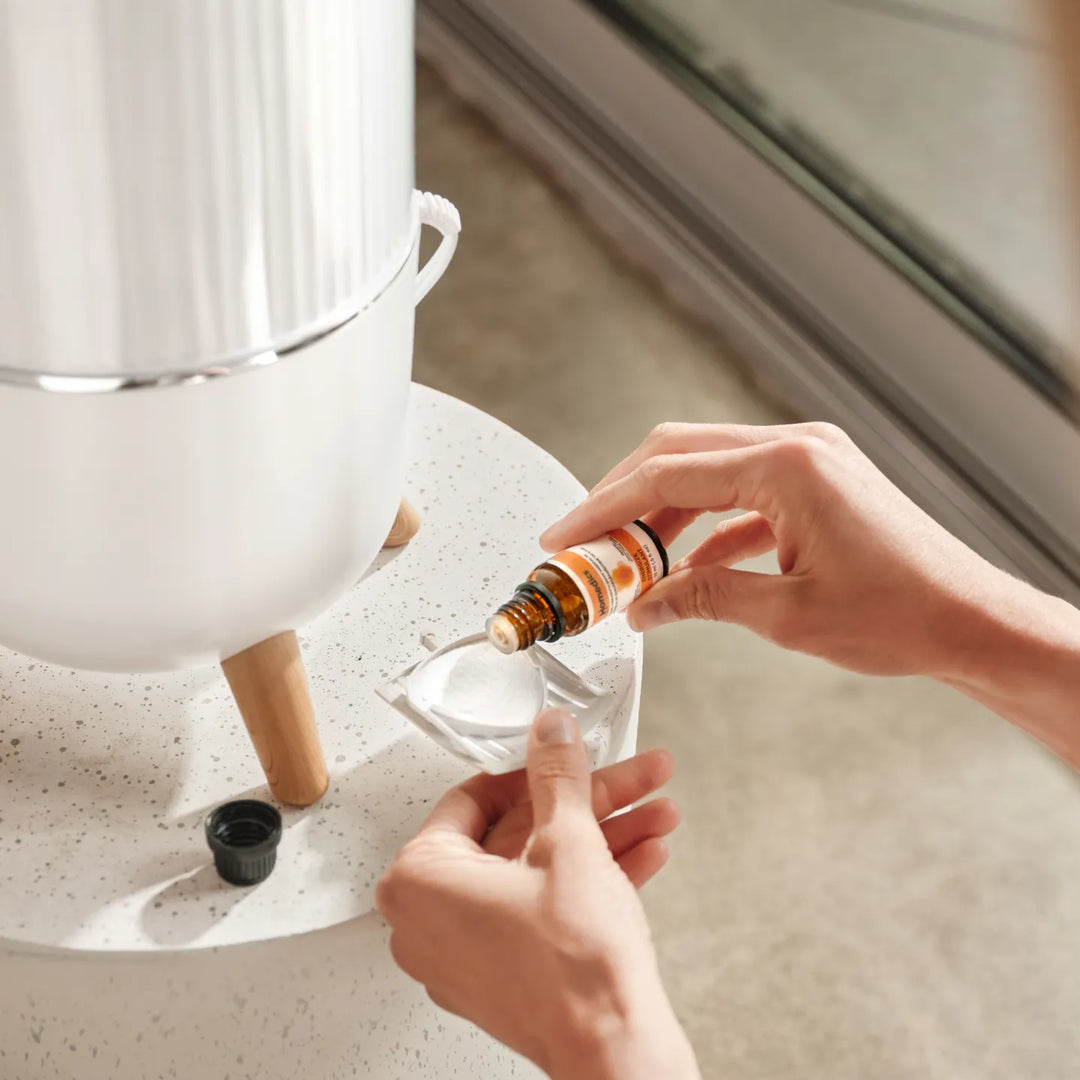 View of adding oil to the tray of the Homedics® Ultrasonic Humidifier