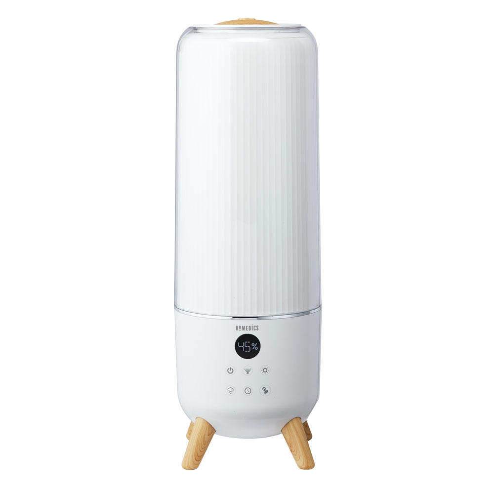 Close-up view of the essential oil tray on the Homedics TotalComfort Deluxe Tower Ultrasonic Humidifier