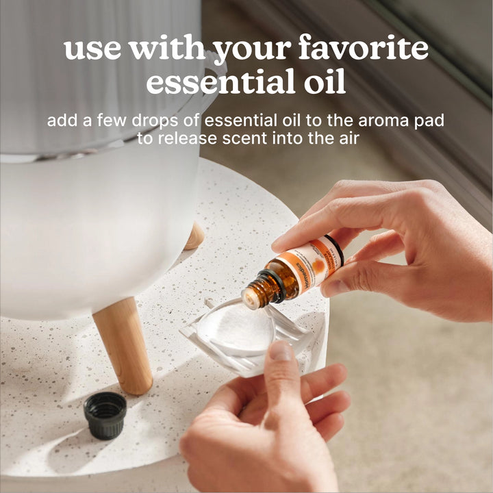 View of adding oil to the tray of the Homedics® Ultrasonic Humidifier