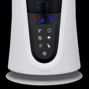 Close-up view of the controls on the Homedics TotalComfort Deluxe Warm and Cool Mist Ultrasonic Humidifier