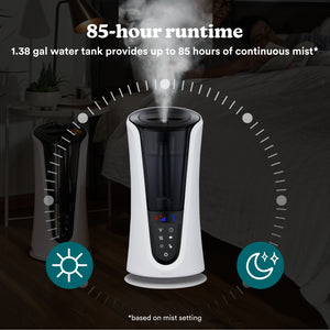 image showing run time of  Homedics TotalComfort Deluxe Warm and Cool Mist Ultrasonic Humidifier