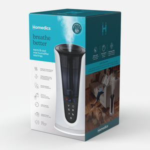 Packing view of Homedics TotalComfort Deluxe Warm and Cool Mist Ultrasonic Humidifier