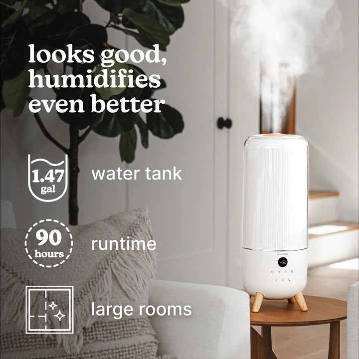 Visual representation of heel-to-toe relief offered by the Homedics® Warm & Cool Mist Ultrasonic Humidifier