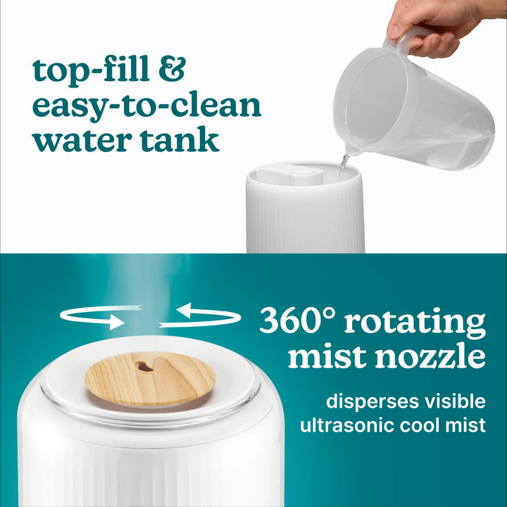 Illustration of the warm comfort and soothing relief provided by the Homedics® Warm & Cool Mist Ultrasonic Humidifier