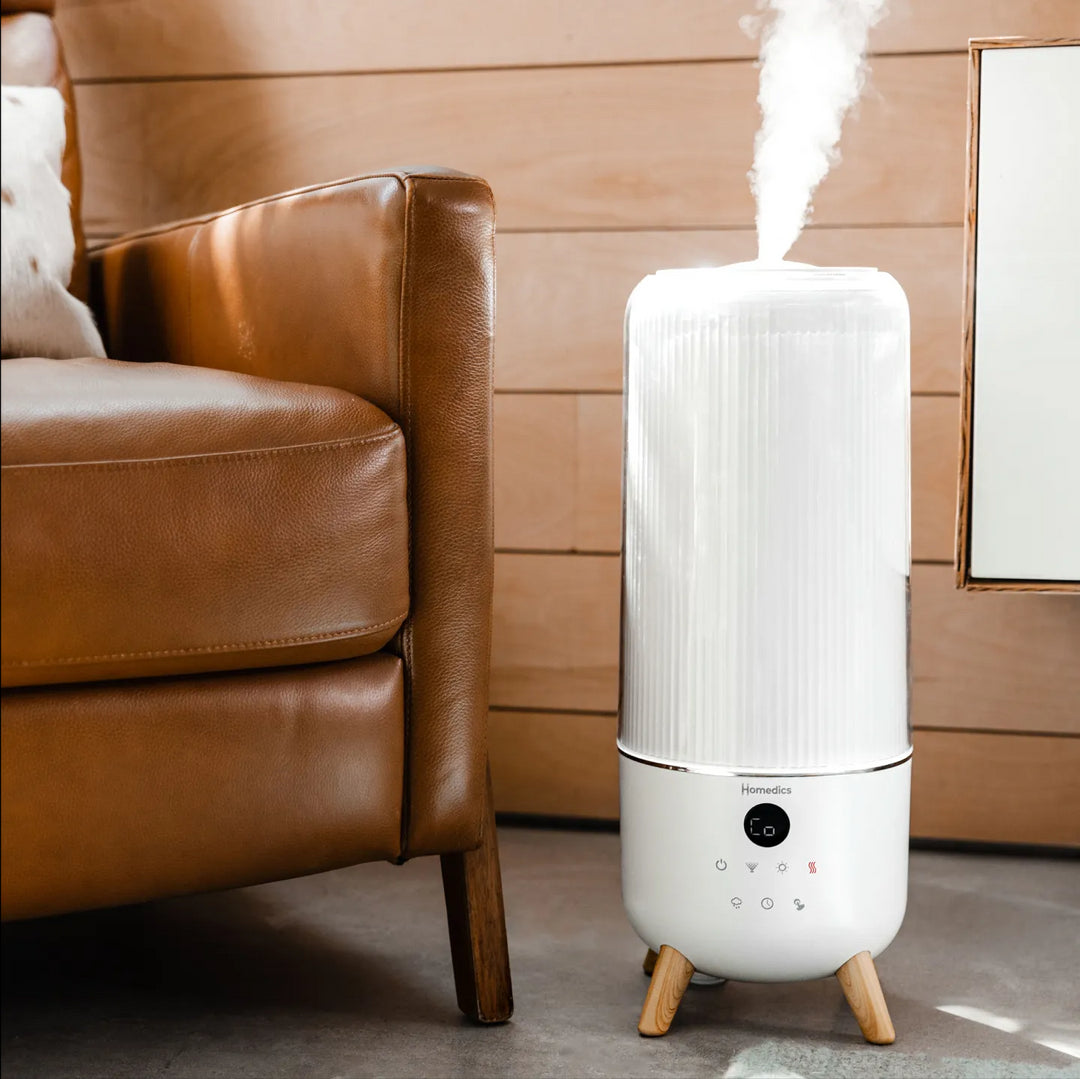 Image emphasizing the sleek design and washable materials of the Homedics® Warm & Cool Mist Ultrasonic Humidifier