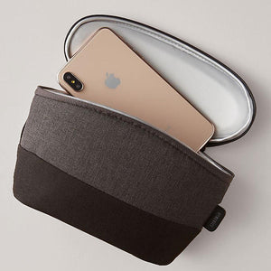 Black | Front view of an open Homedics UV CLEAN Portable Sanitizer Bag with iPhone inside