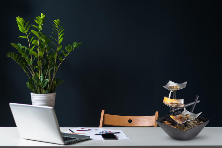 Homedics EnviraScape Silver Springs Relaxation Fountain on office desk