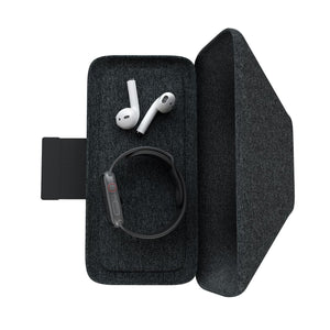 Top-down view of the Homedics UV CLEAN Portable Sanitizer Case with watch and ear buds