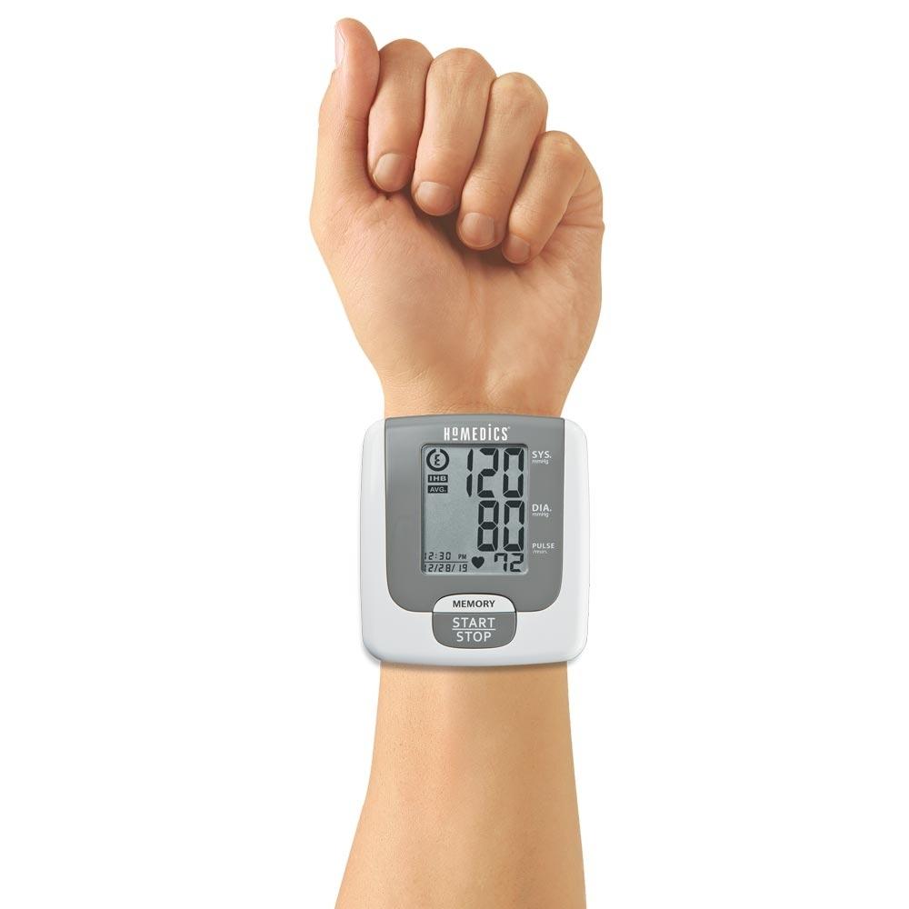 Wrist wearing the Homedics Wrist Blood Pressure Monitor with Smart Measure Technology