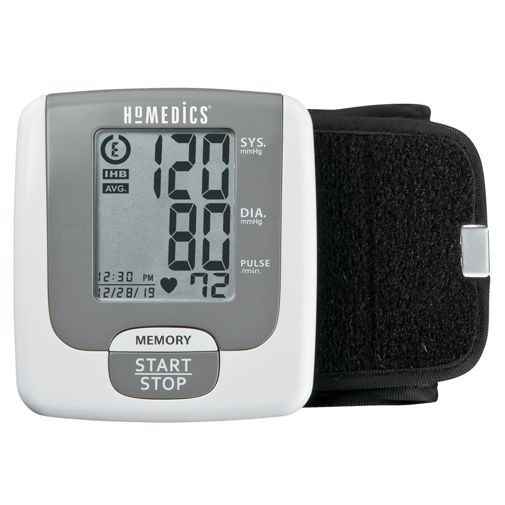 Front view of the Homedics Wrist Blood Pressure Monitor with Smart Measure Technology with cuff