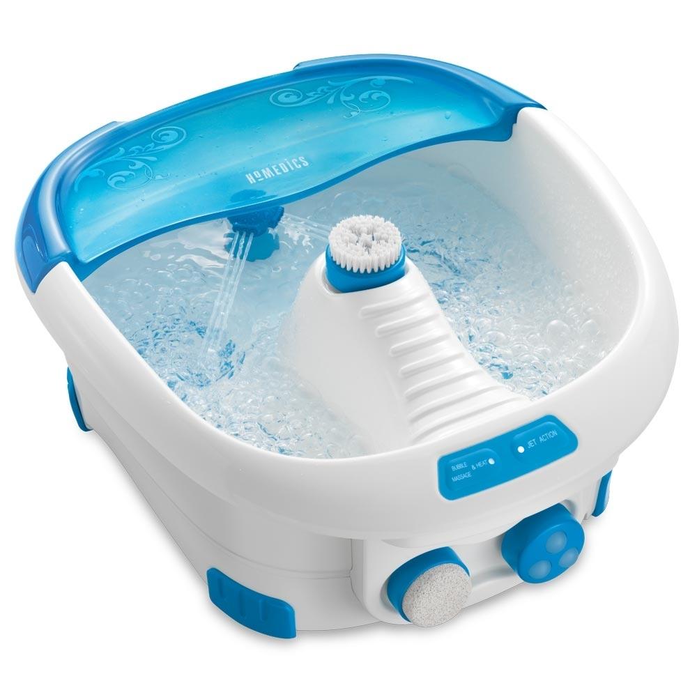 Close-up view of the Homedics Pedicure Spa Footbath with Heat spraying water