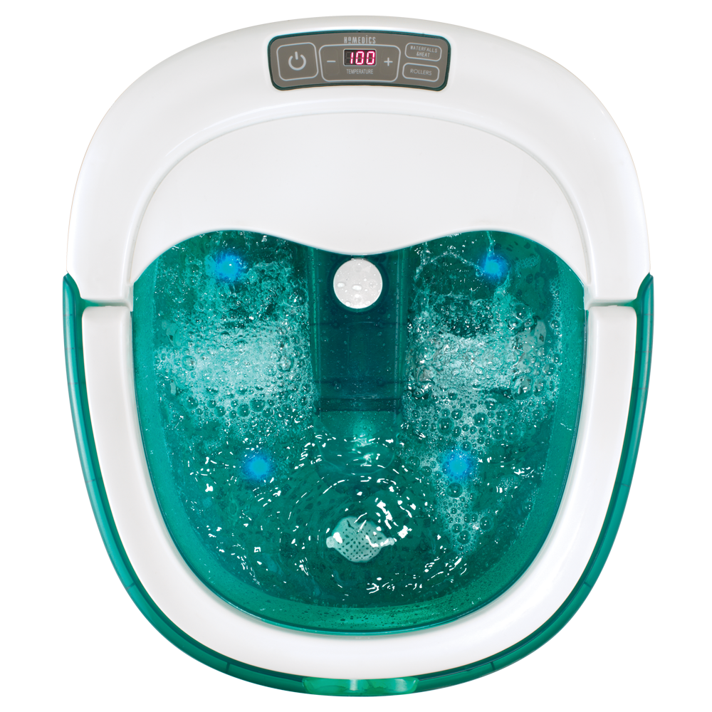 Top-down view of Homedics Deep Soak Duo Footbath with Poweroll Massage - Powered on