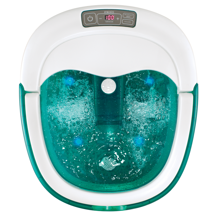 Top-down view of Homedics Deep Soak Duo Footbath with Poweroll Massage - Powered on