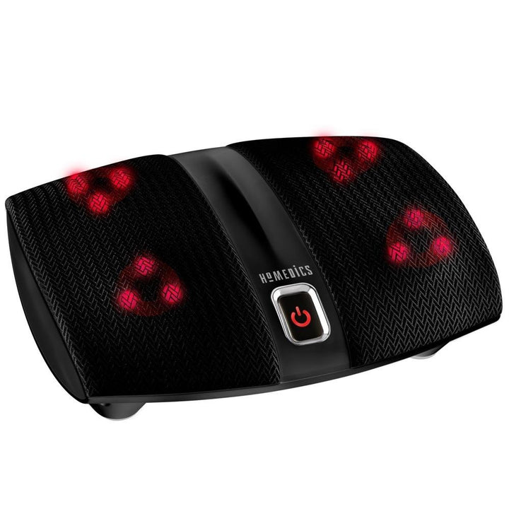 Angled view of the Homedics Shiatsu Elite Foot Massager with Heat with massage elements highlighted