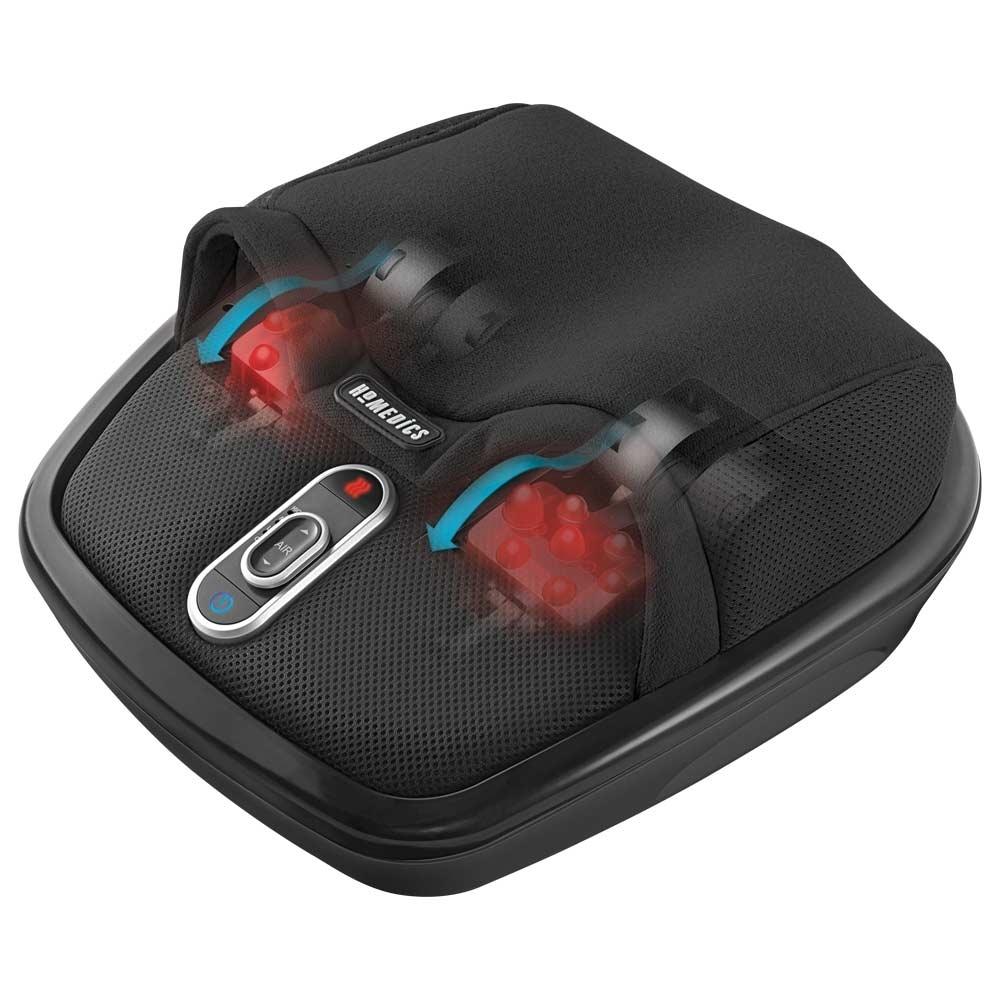 Angled view of the Homedics Shiatsu Air Max Foot Massager with Heat with heat graphics