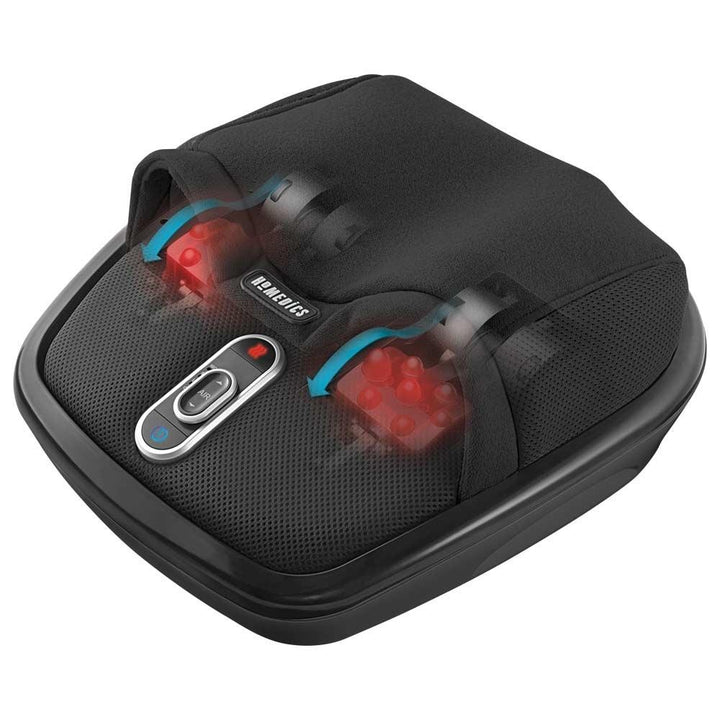 Angled view of the Homedics Shiatsu Air Max Foot Massager with Heat with heat graphics