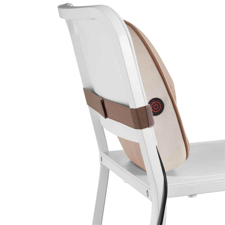 Tan | Homedics Double Duty Shiatsu Massager with Soothing Heat attached to chair
