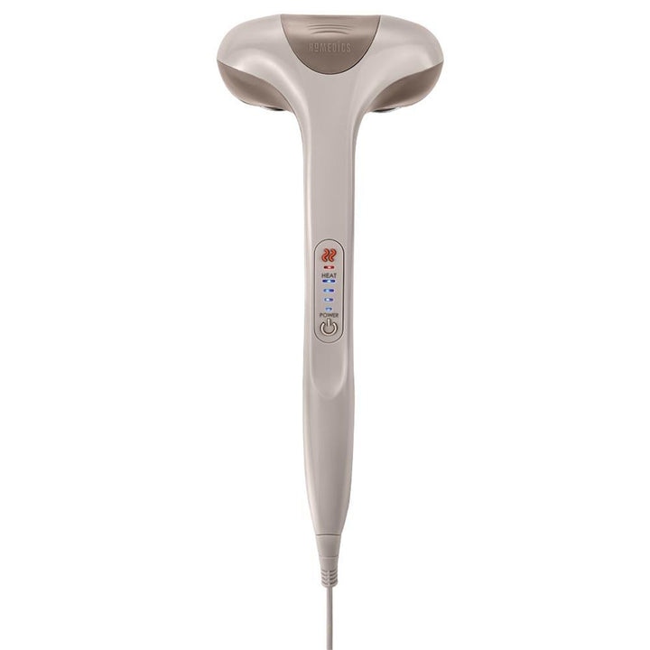 Brown | Back angled view of the Homedics Percussion Action Plus Handheld Massager with Heat