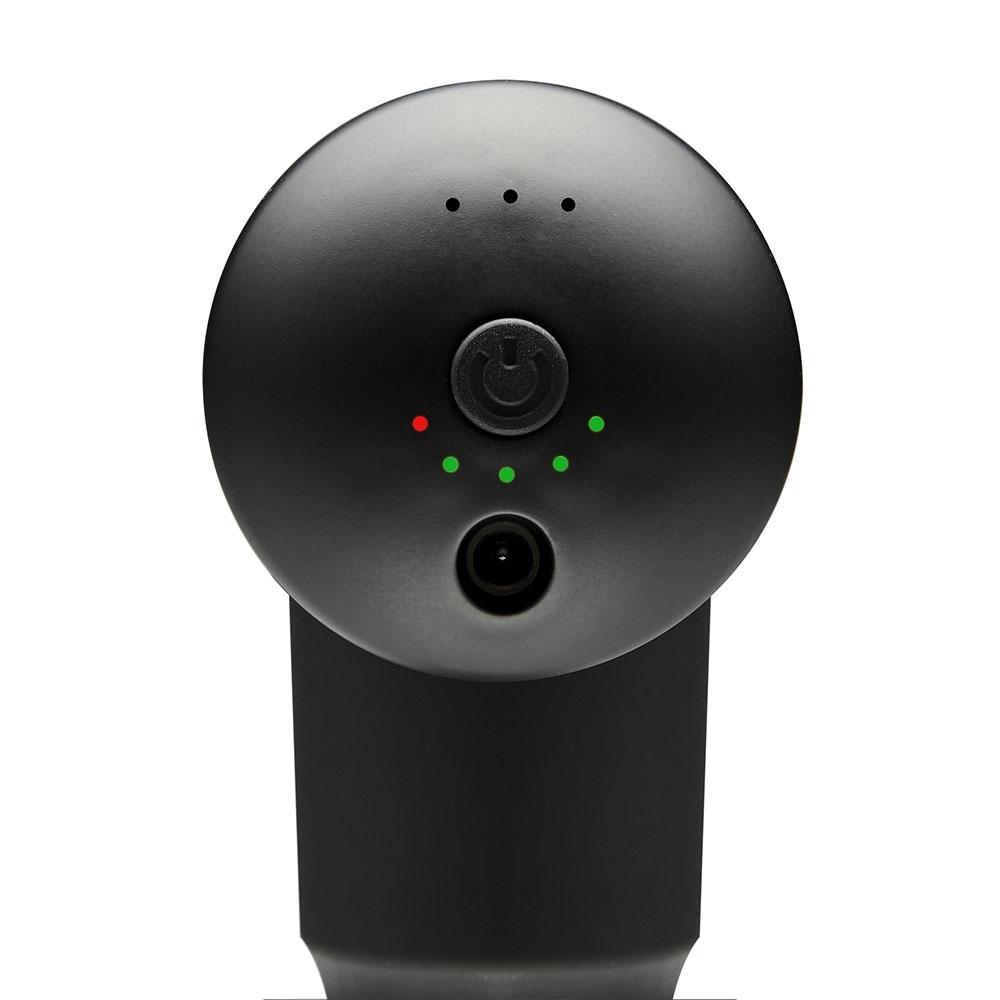 Close-up view of the power button and indicators on the Homedics Therapist Select Percussion Massager