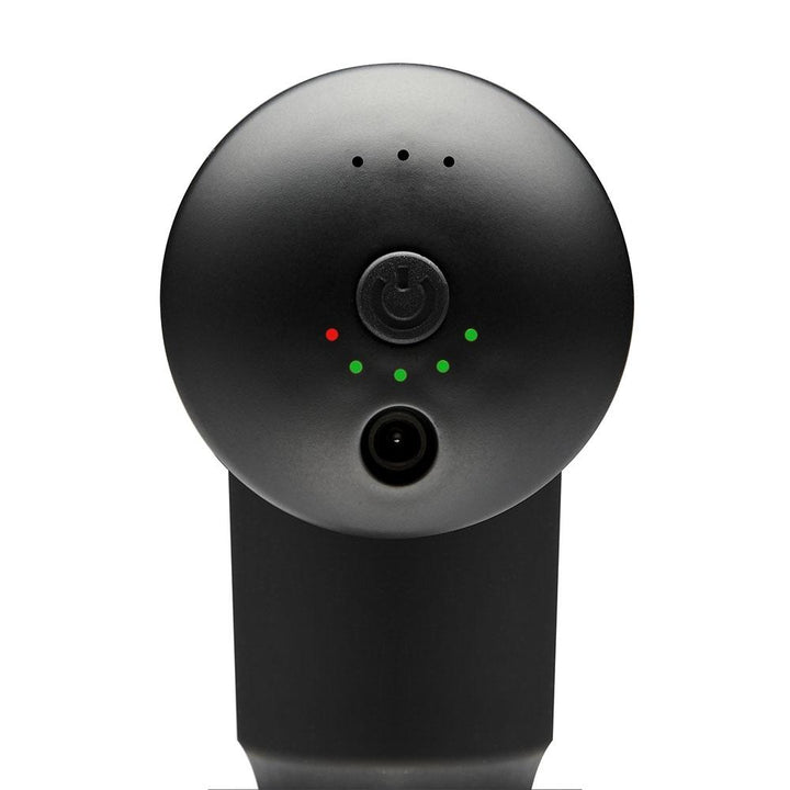 Close-up view of the power button and indicators on the Homedics Therapist Select Percussion Massager
