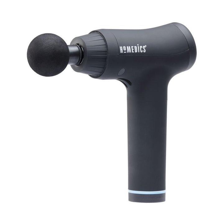 Back view of athletic woman enjoying a right shoulder massage from  the Homedics Therapist Select Plus Percussion Massager