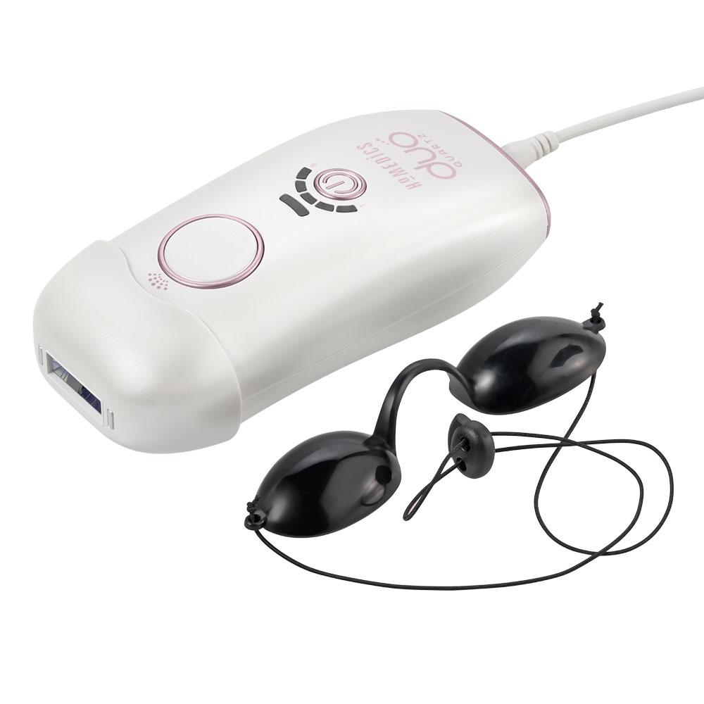 Angled view of the Homedics Duo Quartz Permanent Hair Reduction device with eye protection