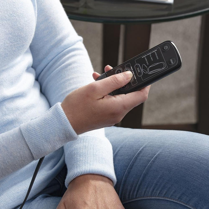 Close-up view of the controller for the Homedics 8-Node Shiatsu Plus Massage Cushion with Soothing Heat