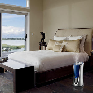 Homedics TotalComfort Humidifier Deluxe in bedroom next to bed