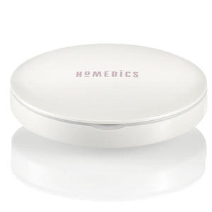 Angled view of closed Homedics Compact Charging LED Mirror with Rechargeable Light