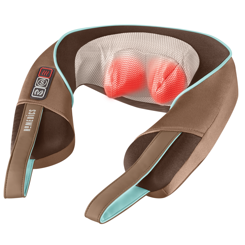 Angled view of the Homedics Shiatsu Plus Neck and Shoulder Massager with Heat with massaging elements highlighted