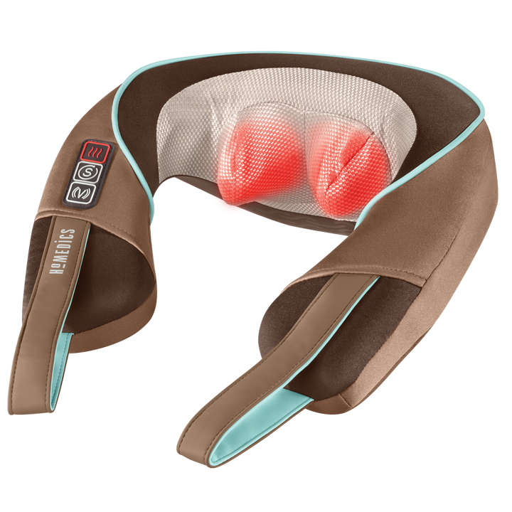 Angled view of the Homedics Shiatsu Plus Neck and Shoulder Massager with Heat with massaging elements highlighted