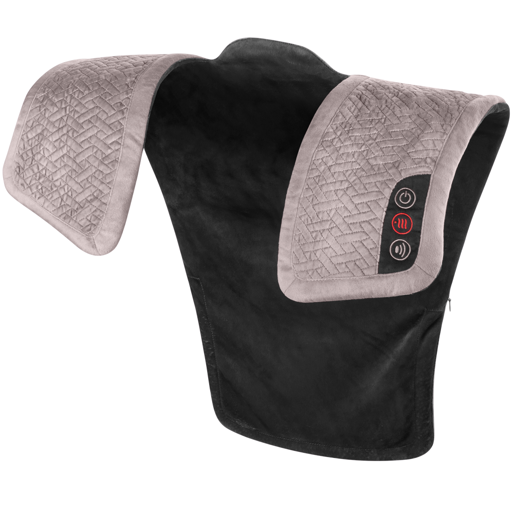 Woman sitting on couch while enjoying a massage from the Homedics Comfort Pro Elite Massaging Vibration Wrap with Heat