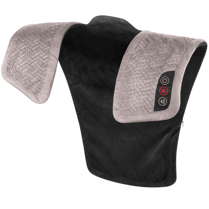 Woman sitting on couch while enjoying a massage from the Homedics Comfort Pro Elite Massaging Vibration Wrap with Heat