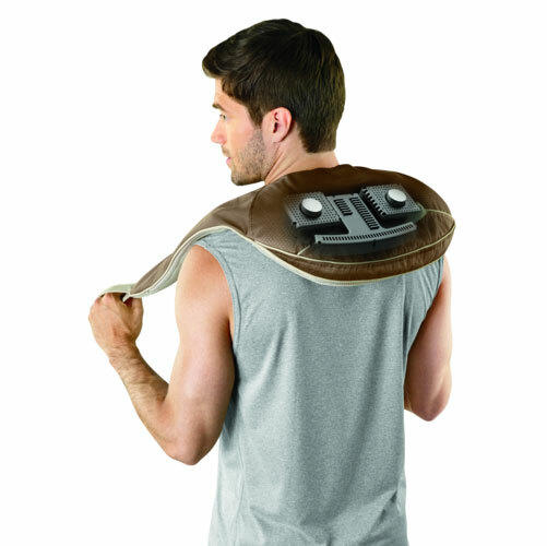 Back view of standing man enjoying shoulder massage with the Homedics Back and Shoulder Percussion Massager with Heat - X-ray view