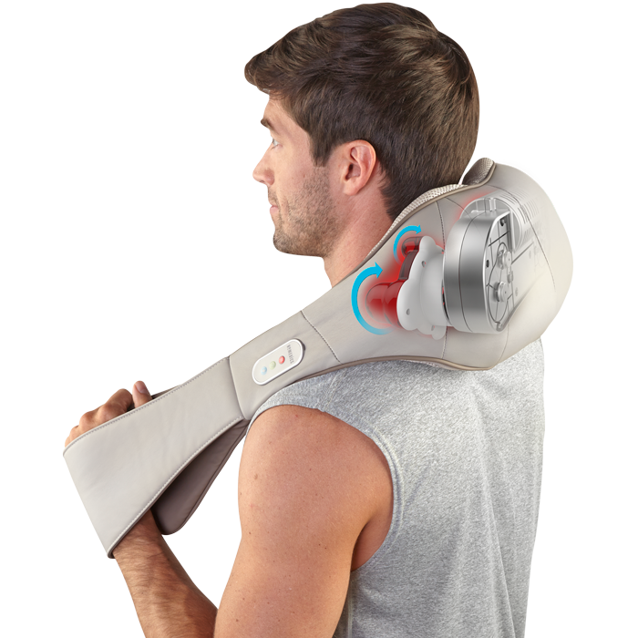 Back angled view of man enjoying neck massage with the Homedics Quad Action Shiatsu Kneading Neck and Shoulder Massager with Heat - X-ray view